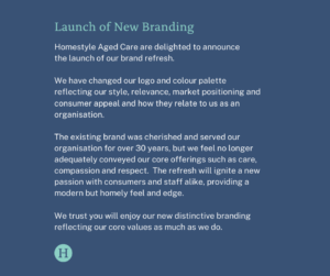 Launch of New Branding, Brand Refresh, Care, Compassion and Respect, Core Values, Homestyle Branding, New Branding, New Homestyle Brand