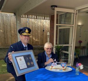 Milestone Celebrations at Belmont Grange, aged care home geelong, Aged Care in Geelong, Belmont Grange, Centenary Celebrations, Commen=morating 100 years of Service, Double Milestones, Geelong, Homestyle Aged Care Resident, RAAF, Special Presentation in Aged Care, Turning 100